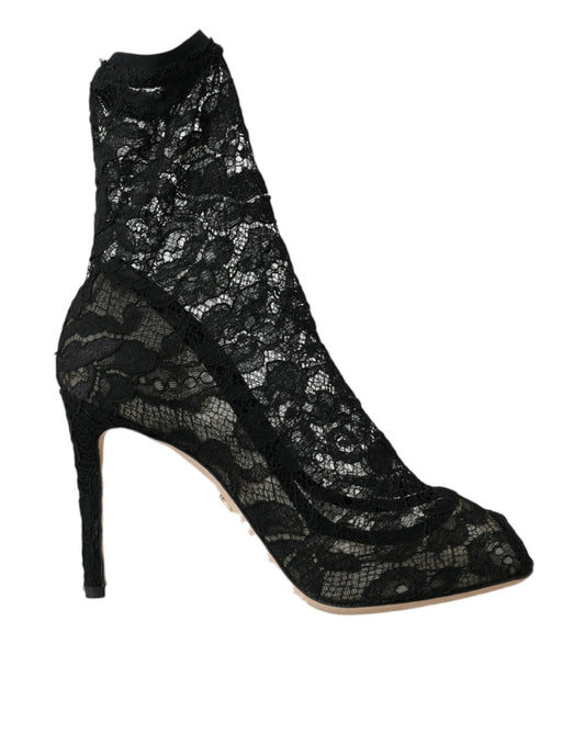 Dolce &amp; Gabbana Black Stretch Taormina Pointed Boots Shoes