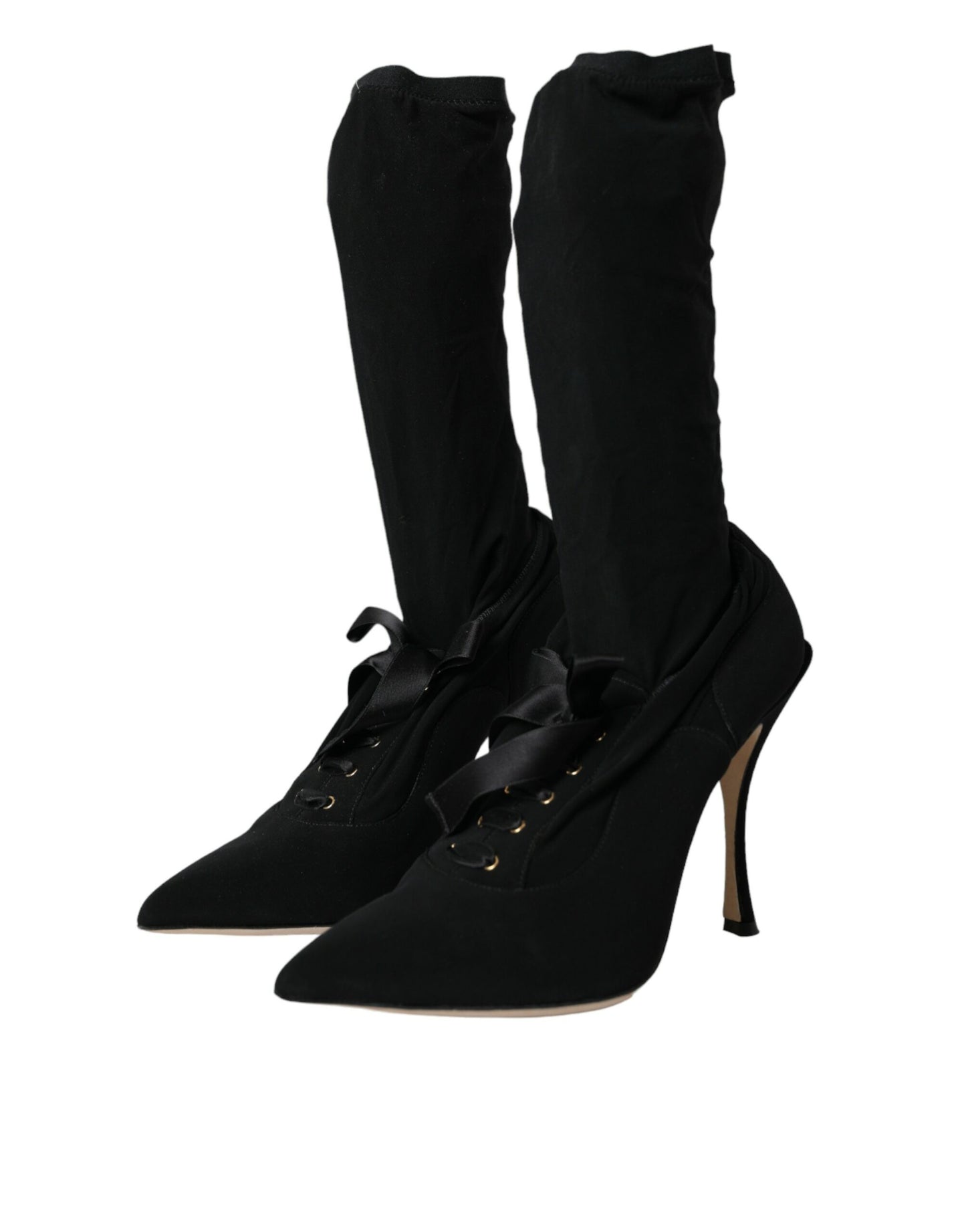 Dolce &amp; Gabbana Black Stiletto Heels Mid Calf Boots -kengät