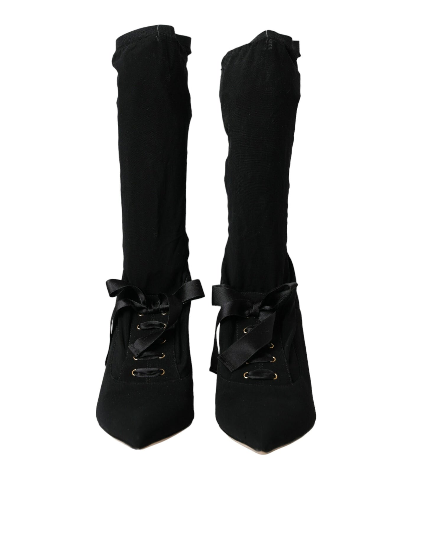 Dolce &amp; Gabbana Black Stiletto Heels Mid Calf Boots -kengät