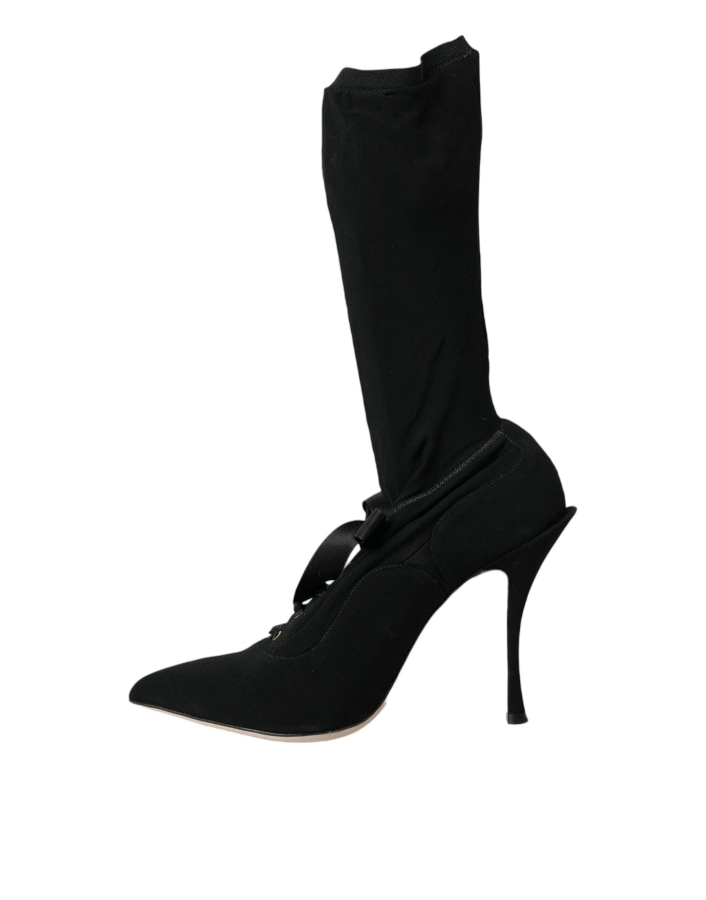 Dolce &amp; Gabbana Black Stiletto Heels Mid Calf Boots -kengät