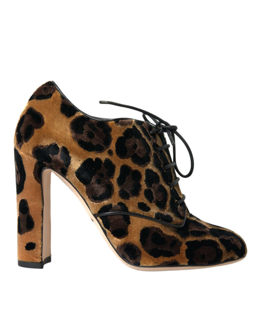 Dolce &amp; Gabbana Brown Leopard Hair Lace Up Boots Shoes