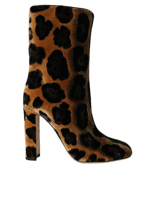 Dolce &amp; Gabbana Brown Giraffe Leather Mid Calf Boots Shoes