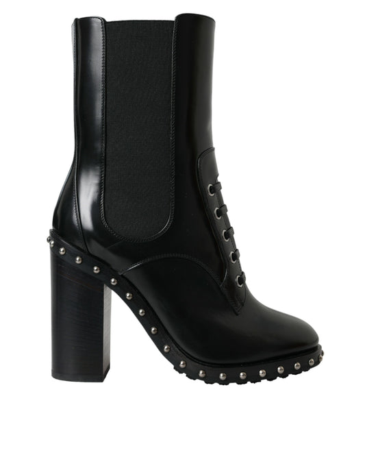 Dolce & Gabbana Schwarze Leder Nieten Schnürstiefel Schuhe