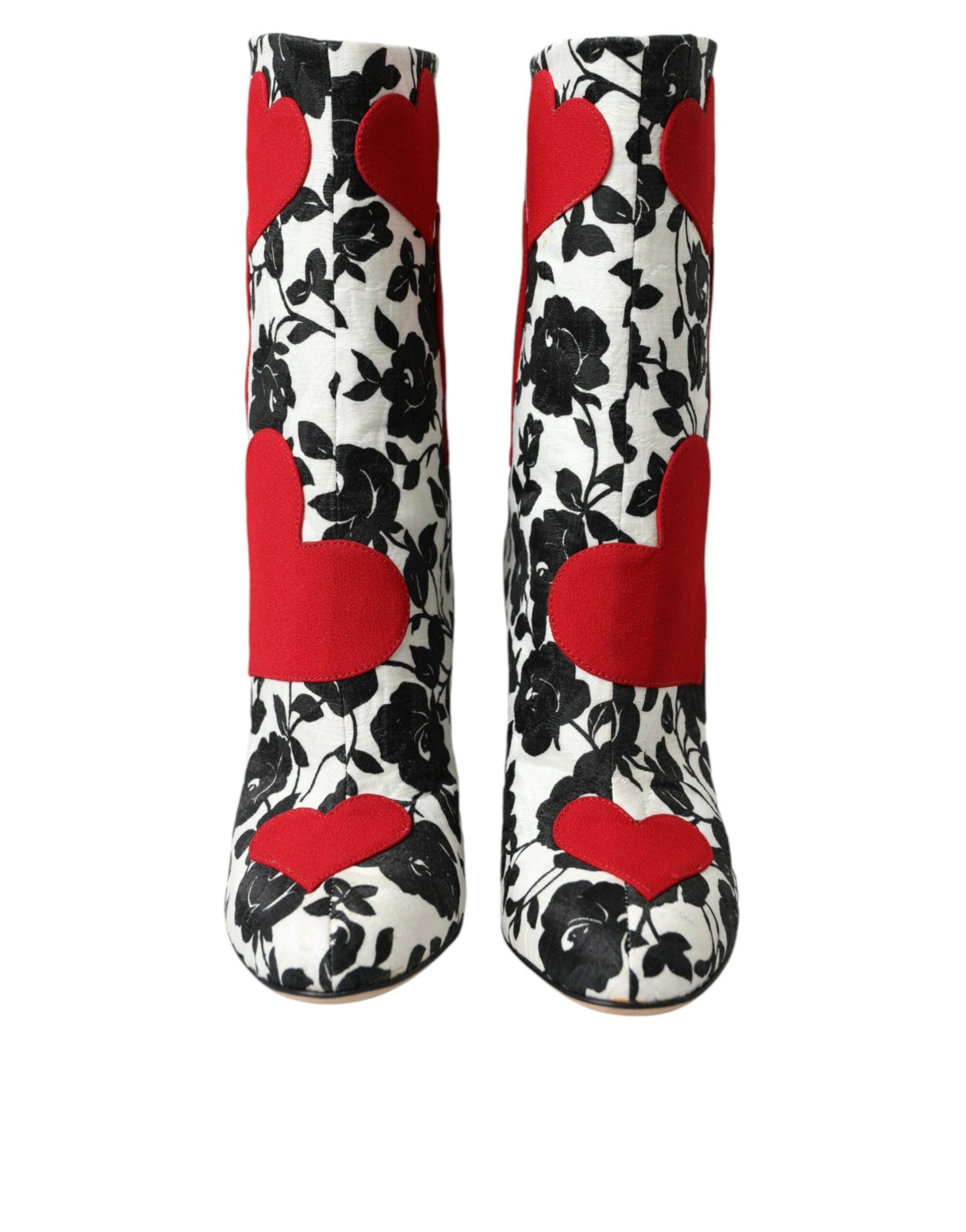 Dolce &amp; Gabbana White Floral Hearts Leather High Boots Shoes