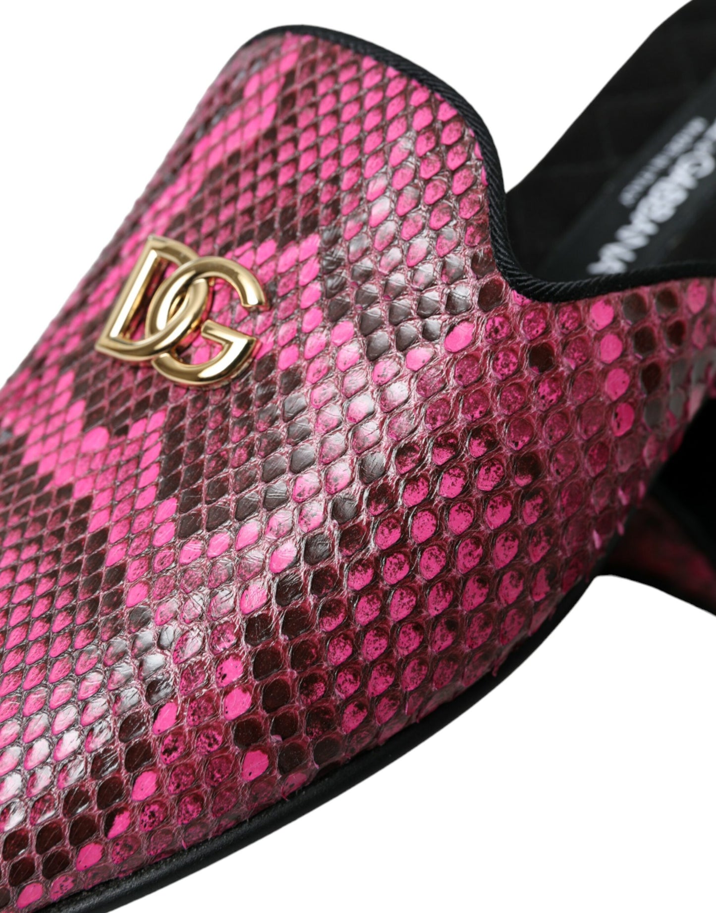 Dolce & Gabbana Fuchsia Python Logo Pantolette Flache Sandalen Schuhe