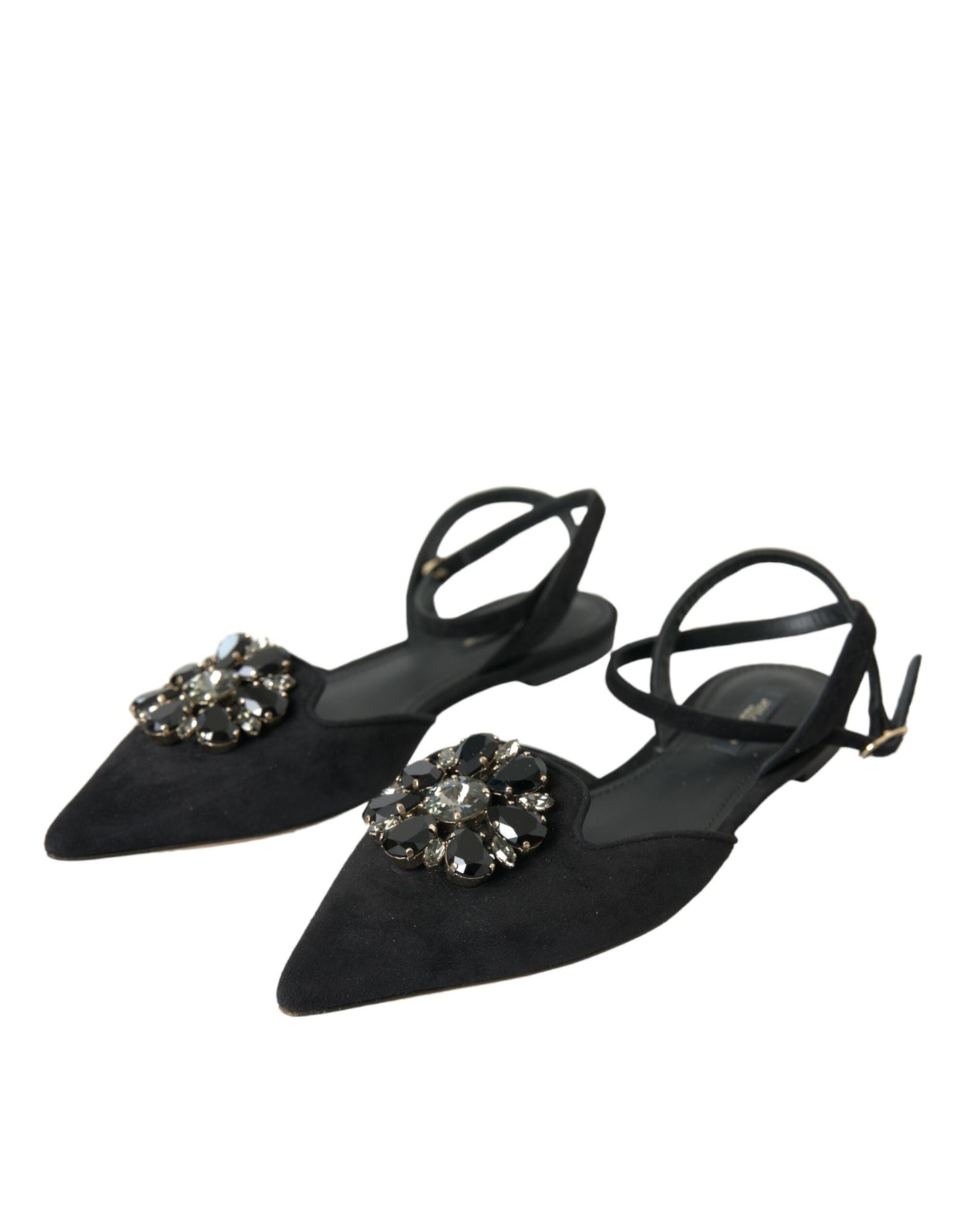 Dolce &amp; Gabbana Black Leather Crystal Slingback Sandals -kengät