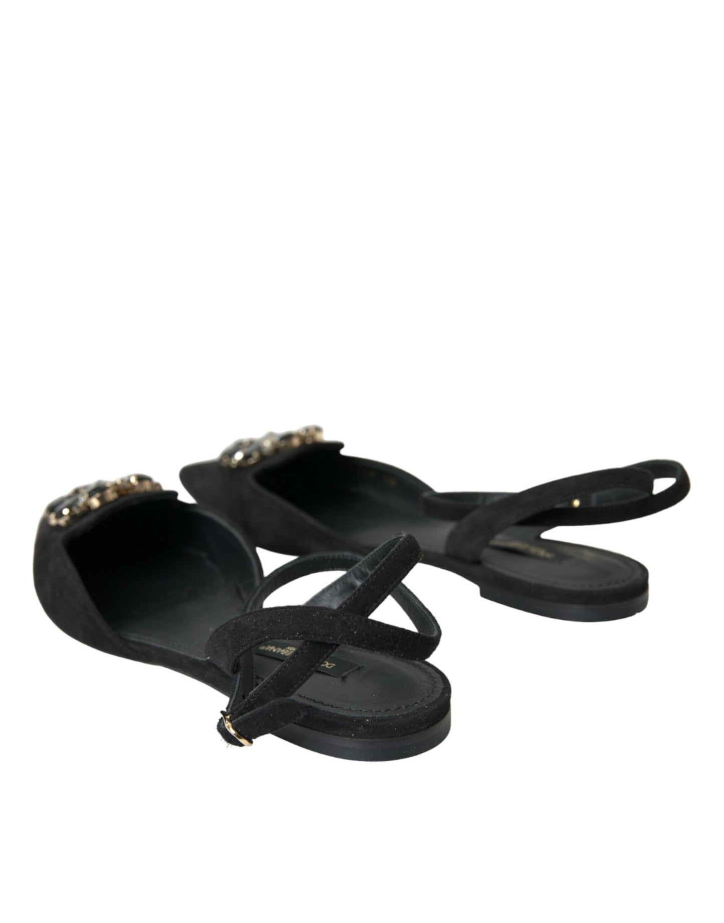 Dolce &amp; Gabbana Black Leather Crystal Slingback Sandals -kengät