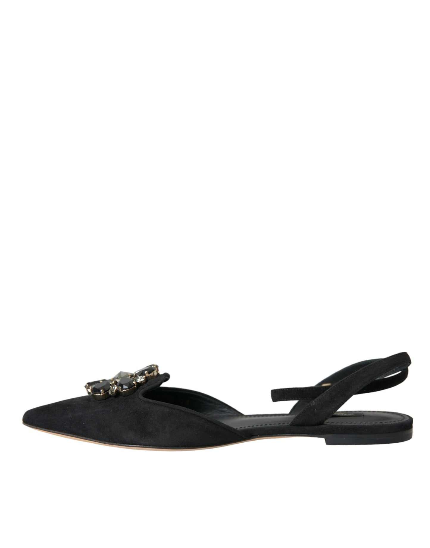 Dolce &amp; Gabbana Black Leather Crystal Slingback Sandals -kengät