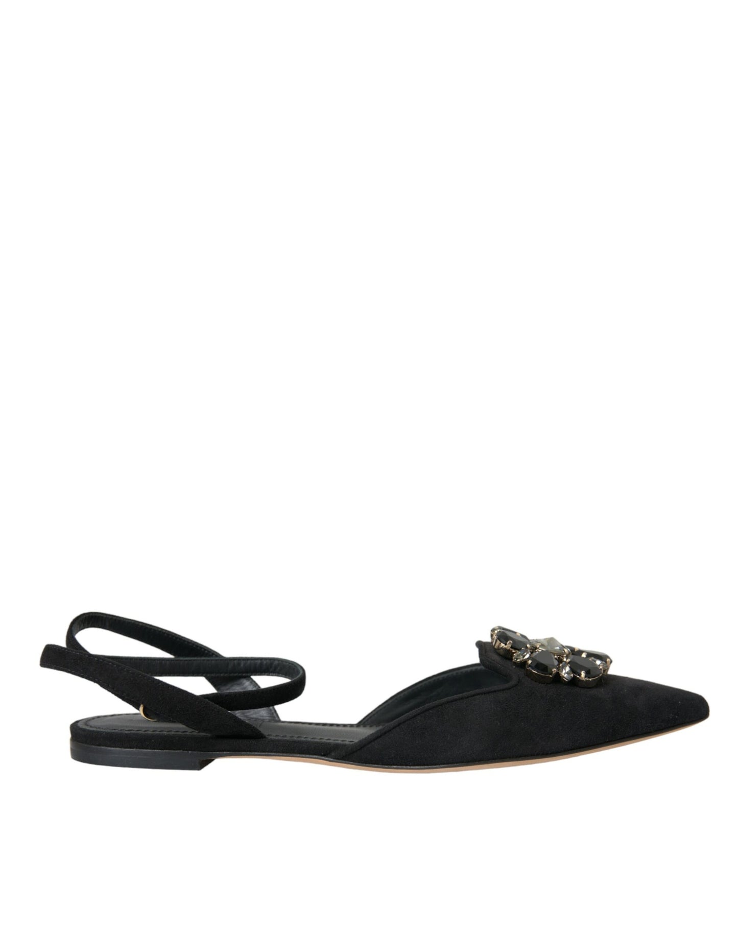 Dolce &amp; Gabbana Black Leather Crystal Slingback Sandals -kengät