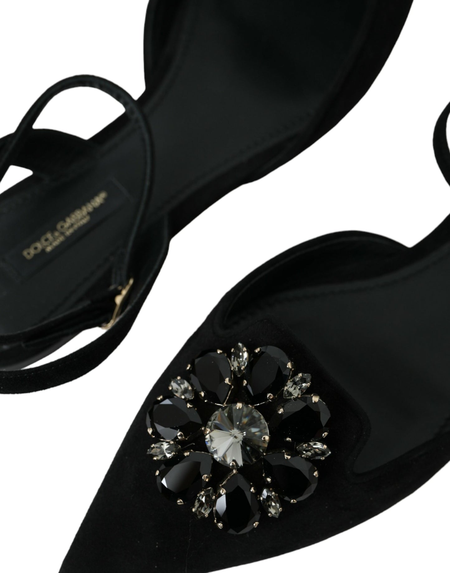 Dolce &amp; Gabbana Black Leather Crystal Slingback Sandals -kengät