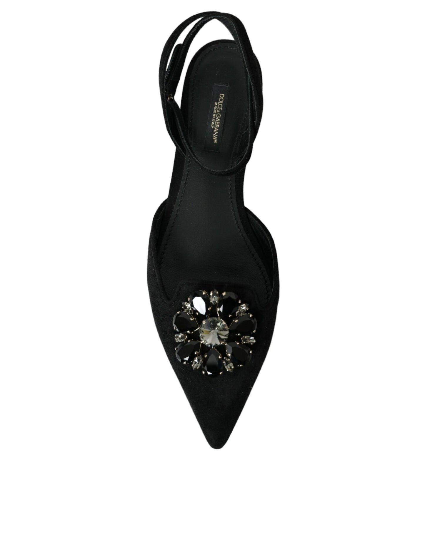 Dolce &amp; Gabbana Black Leather Crystal Slingback Sandals -kengät