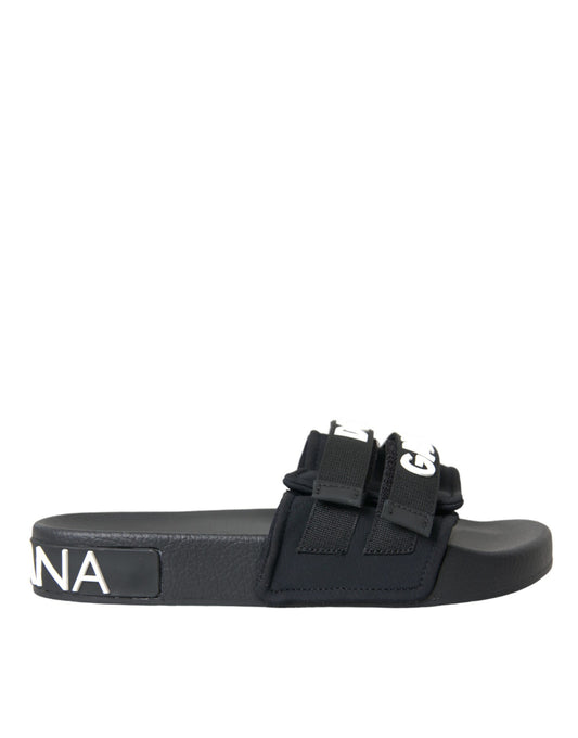 Dolce &amp; Gabbana Black Neoprene Slides Flats Beachwear -kengät