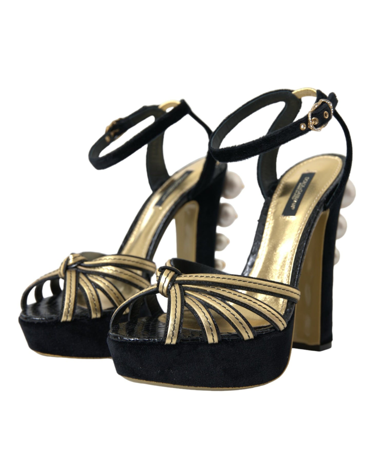 Dolce &amp; Gabbana Black Gold Koristeellinen Heels Sandaalit Kengät