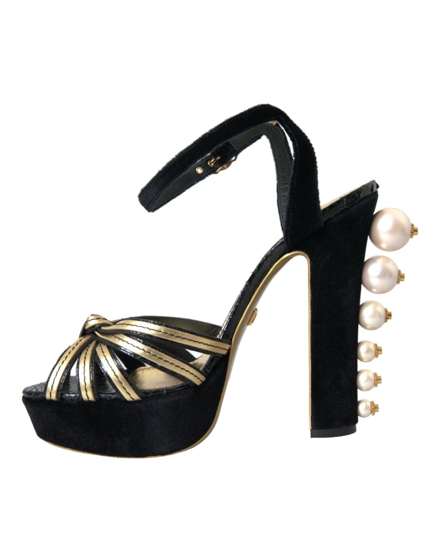 Dolce &amp; Gabbana Black Gold Koristeellinen Heels Sandaalit Kengät