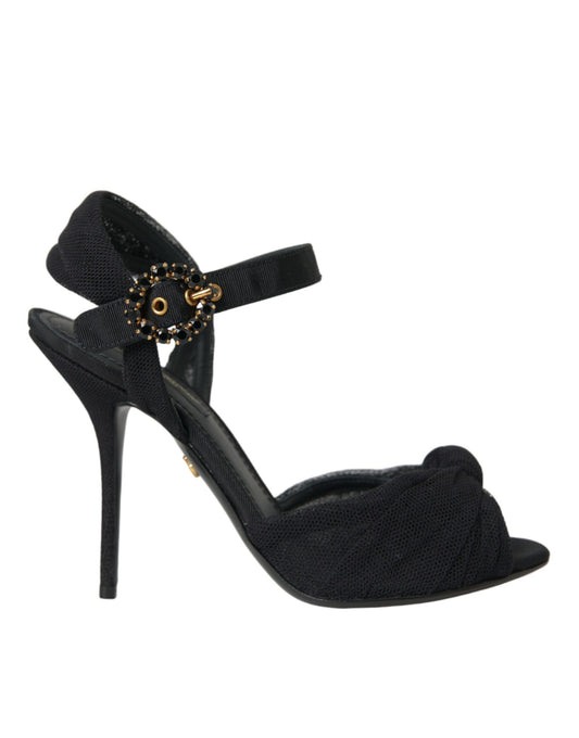 Dolce &amp; Gabbana Black Suede Embellished Heels Sandals Shoes