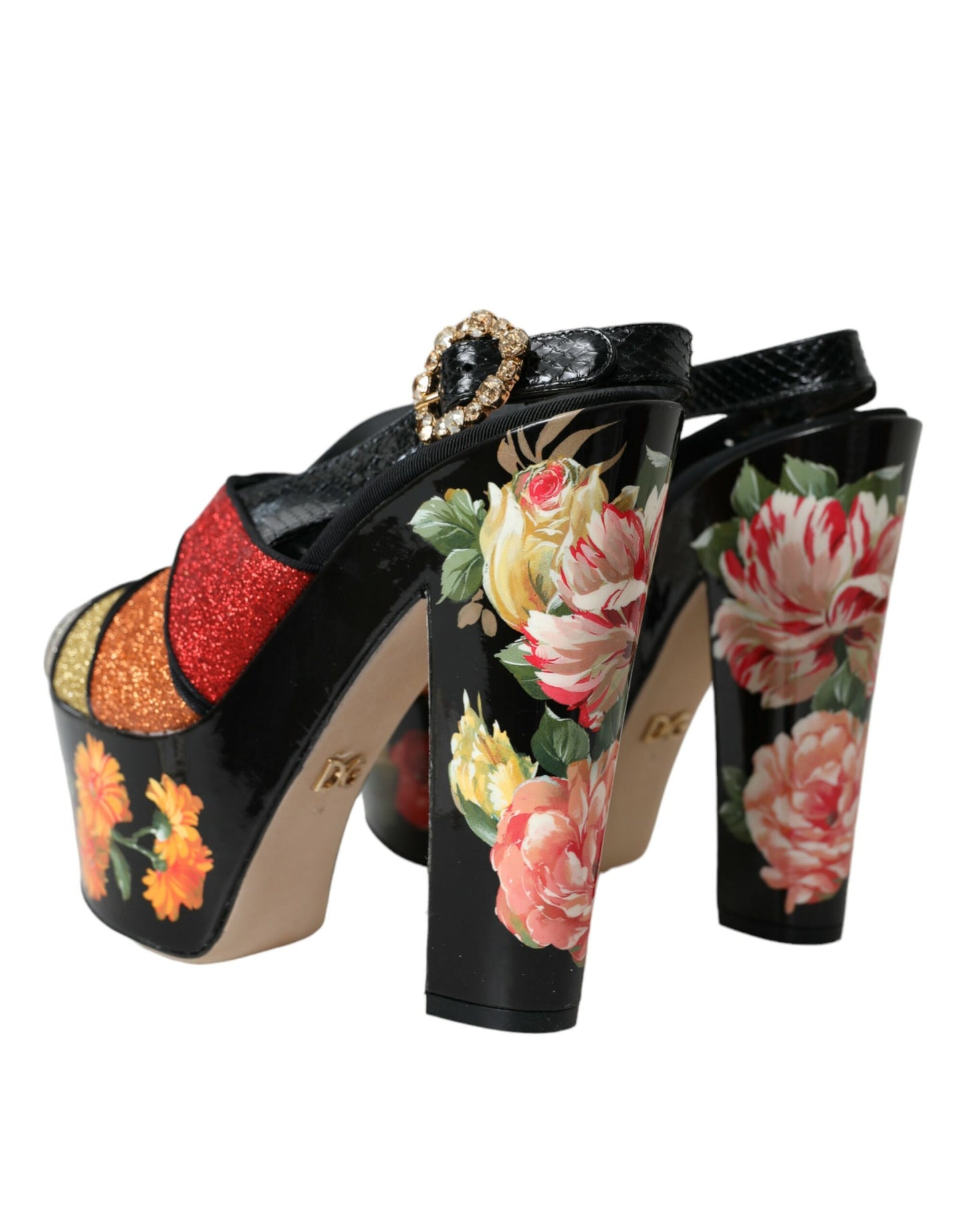 Dolce &amp; Gabbana Multicolor Floral Crystal Platform Sandals -kengät