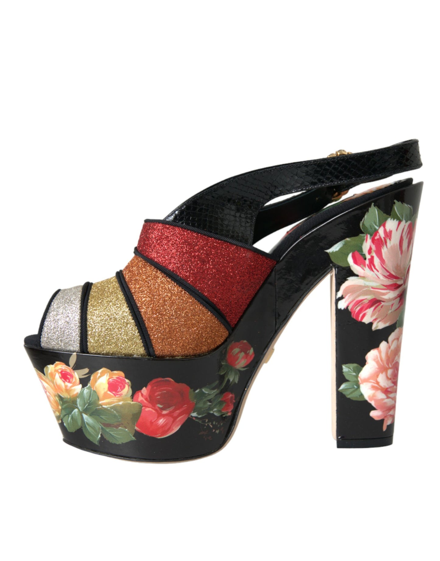 Dolce &amp; Gabbana Multicolor Floral Crystal Platform Sandals -kengät