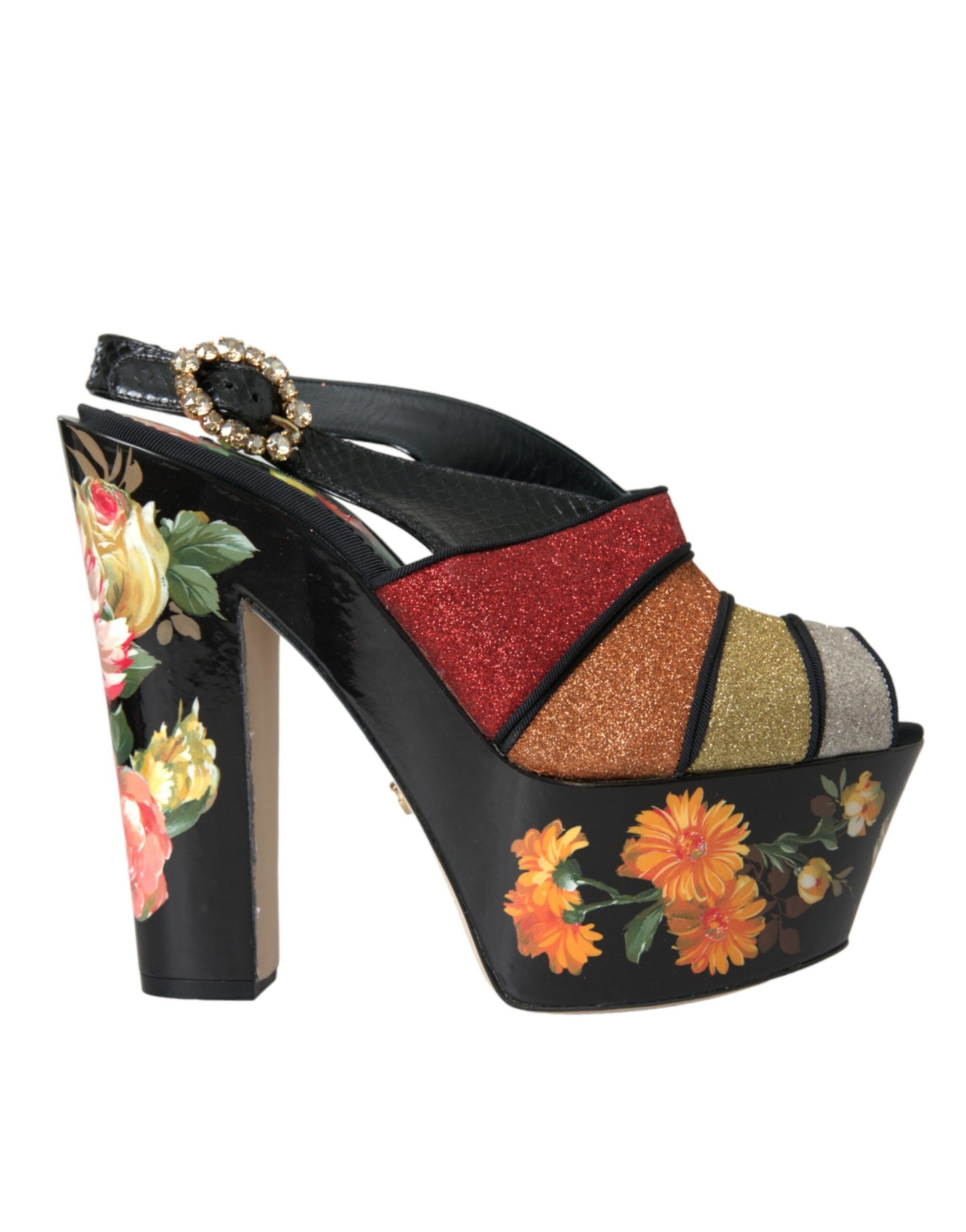 Dolce &amp; Gabbana Multicolor Floral Crystal Platform Sandals -kengät