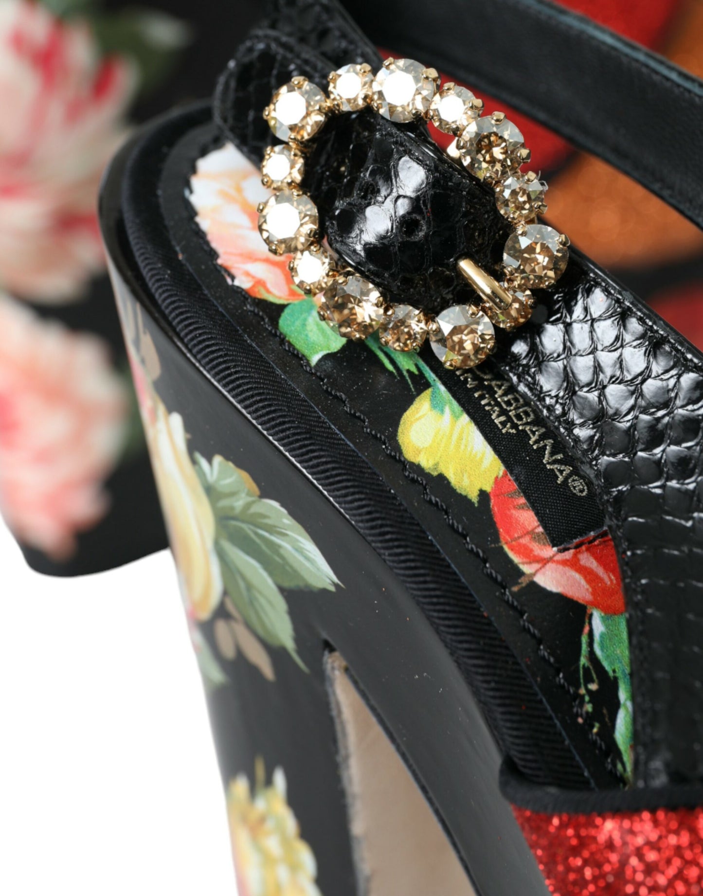 Dolce &amp; Gabbana Multicolor Floral Crystal Platform Sandals -kengät