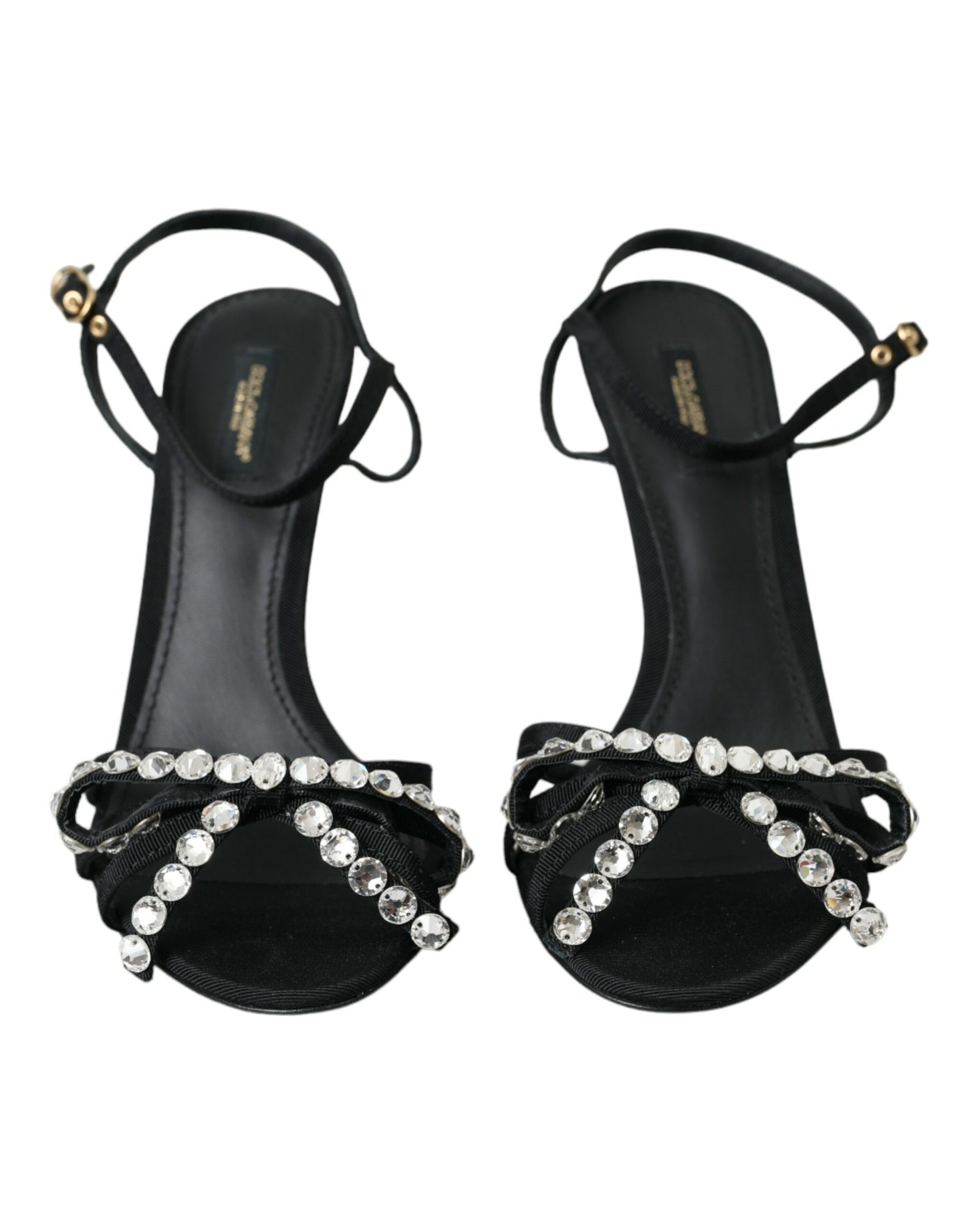 Dolce &amp; Gabbana Black Viscose Crystal Bow Heels Sandaalit Kengät