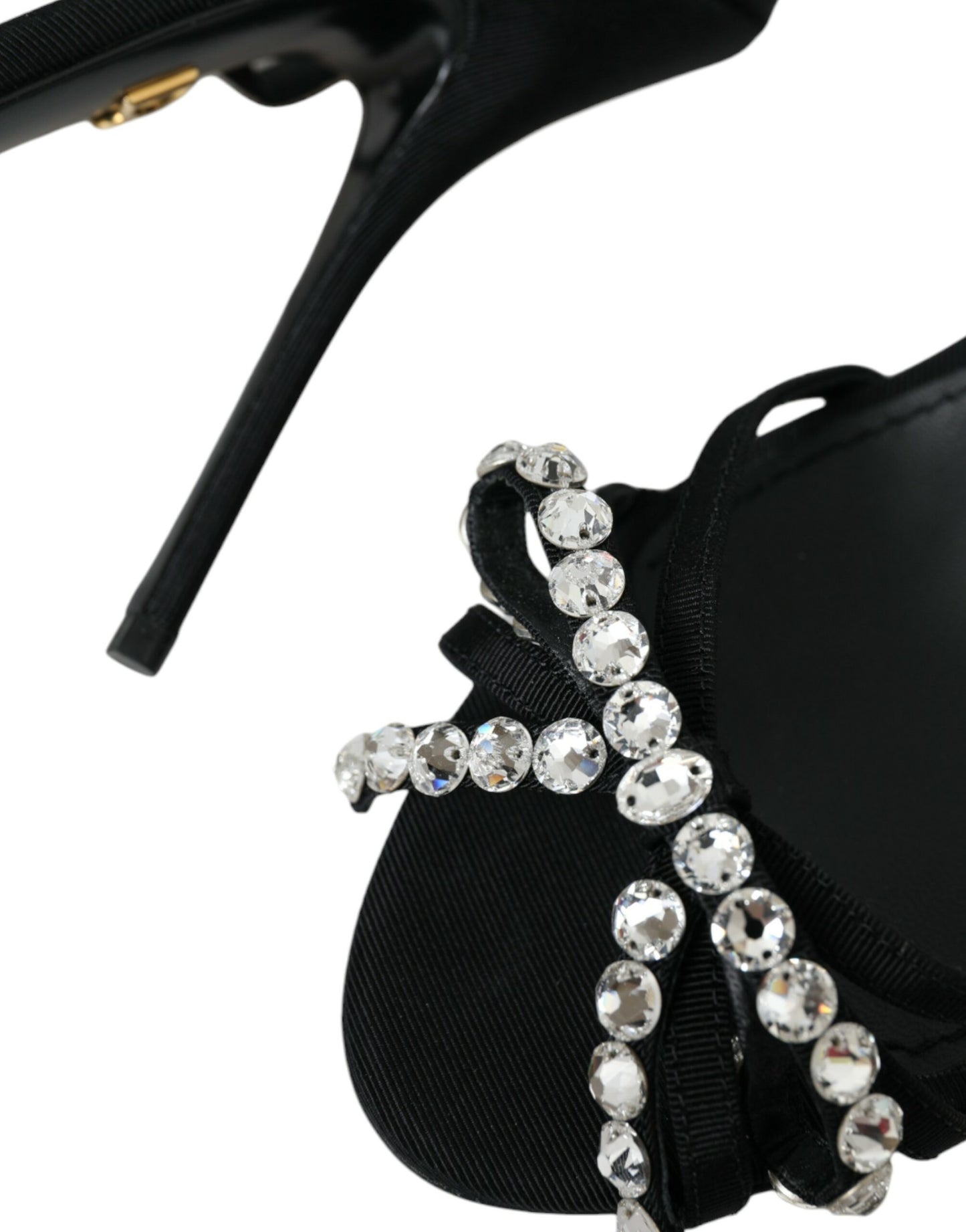 Dolce &amp; Gabbana Black Viscose Crystal Bow Heels Sandaalit Kengät