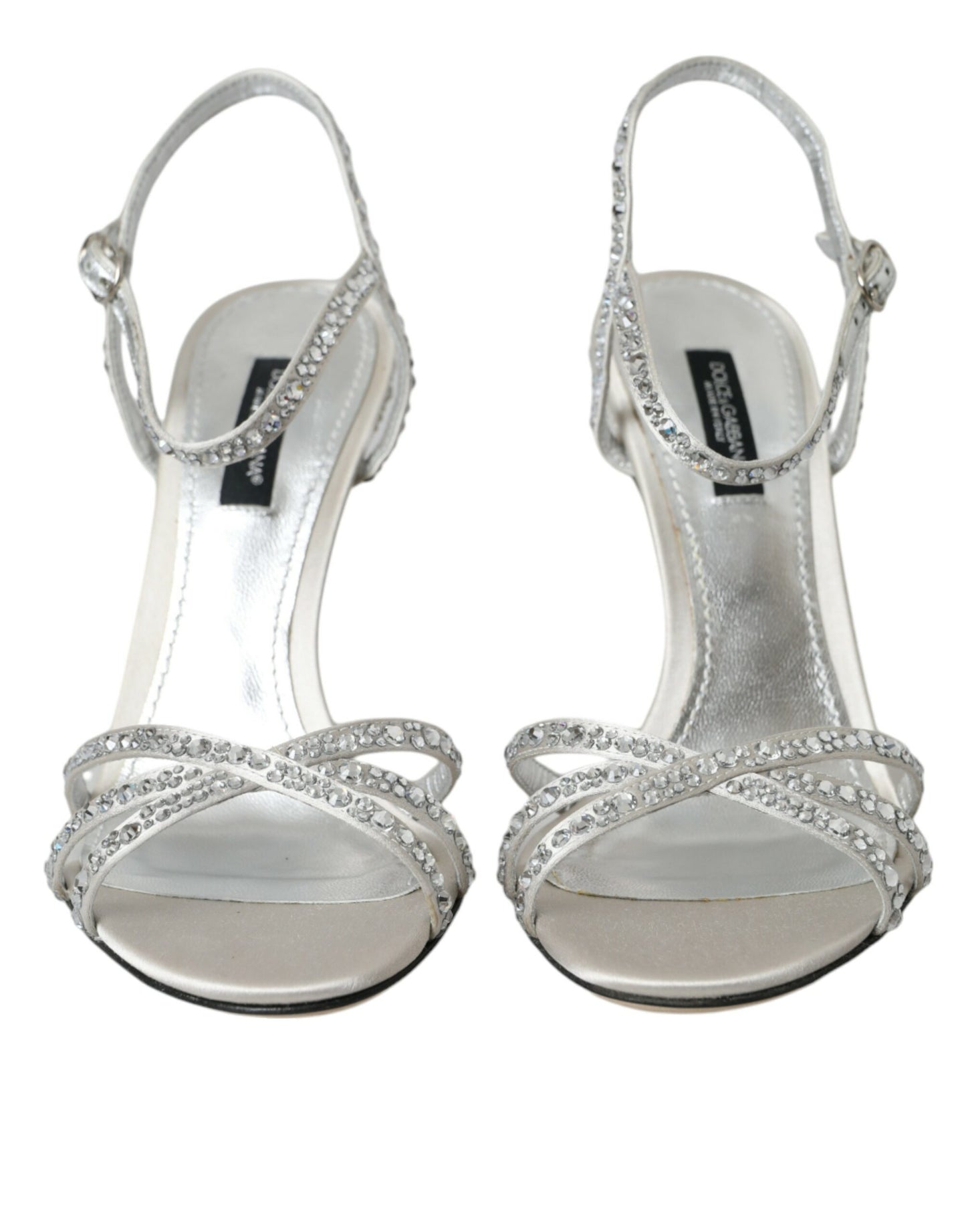 Dolce &amp; Gabbana Silver Viscose Crystal Heels Sandaalit Kengät