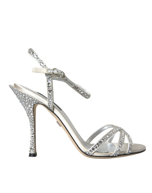 Dolce &amp; Gabbana Silver Viscose Crystal Heels Sandaalit Kengät