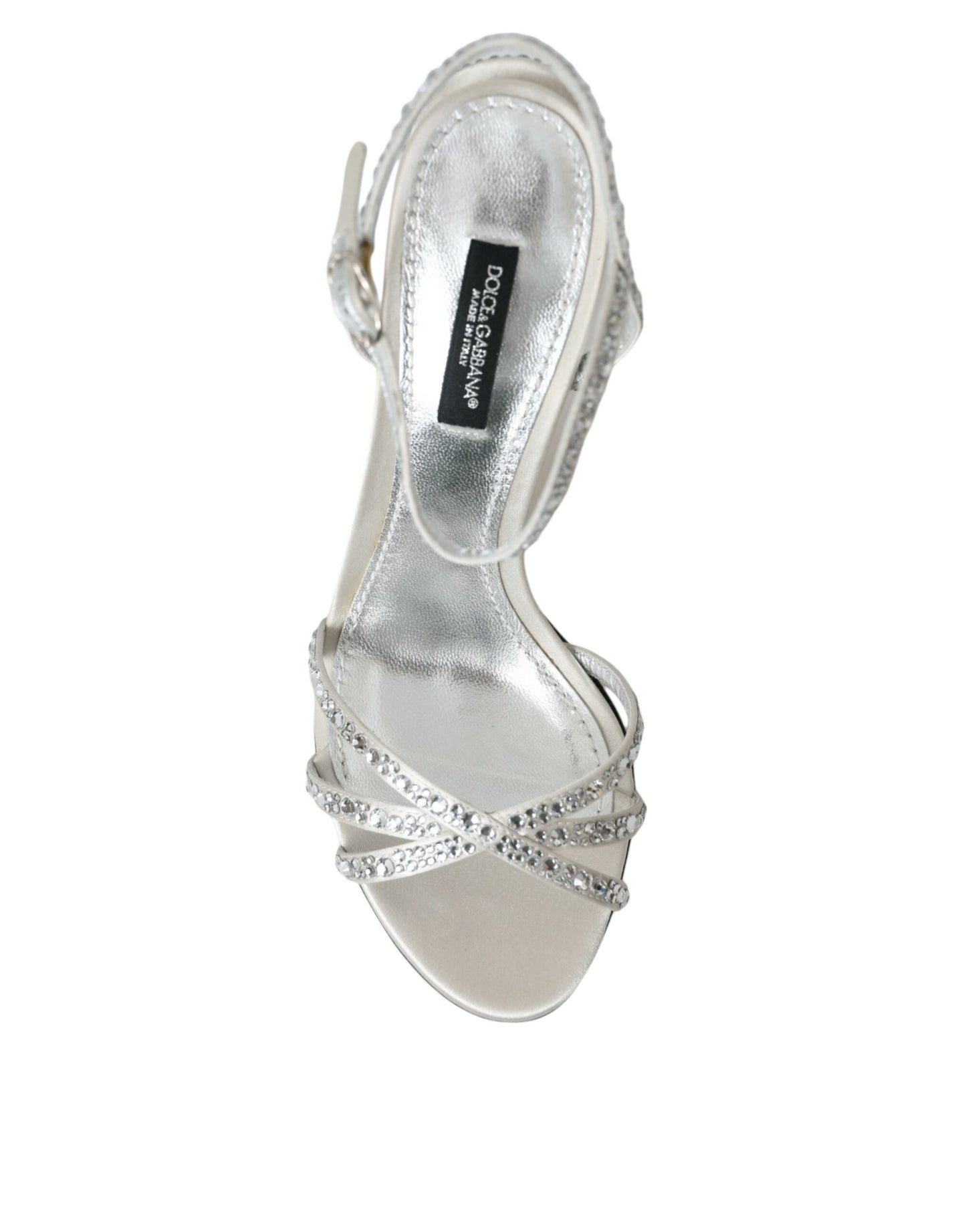 Dolce &amp; Gabbana Silver Viscose Crystal Heels Sandaalit Kengät