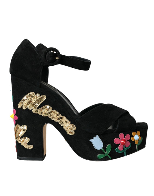 Dolce & Gabbana Schwarz Floral Knöchelriemen Heels Sandalen Schuhe