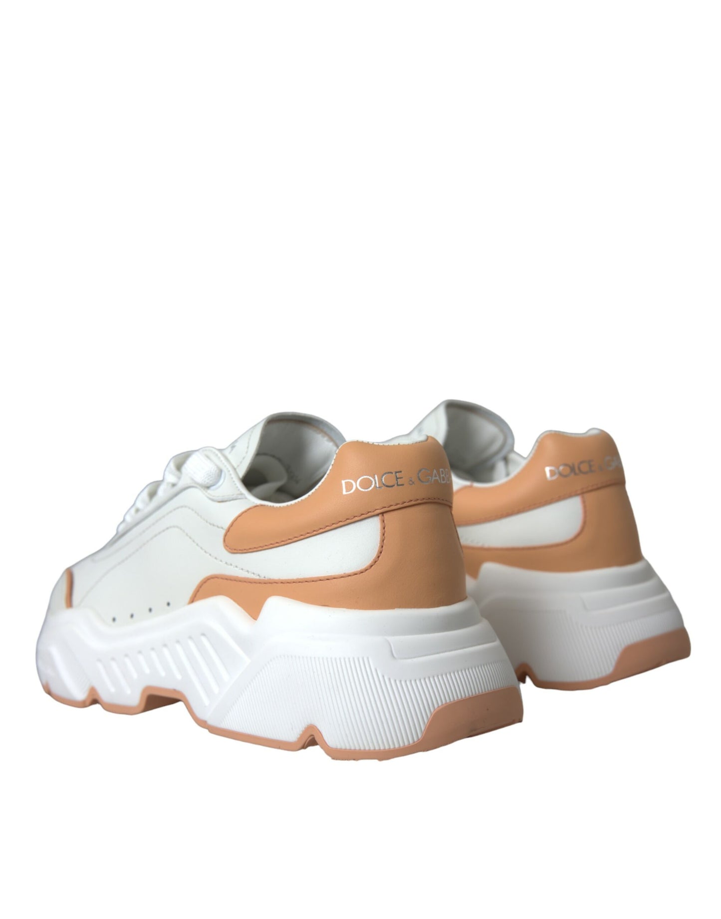 Dolce &amp; Gabbana White Peach DAYMASTER Leather Sneakers Shoes