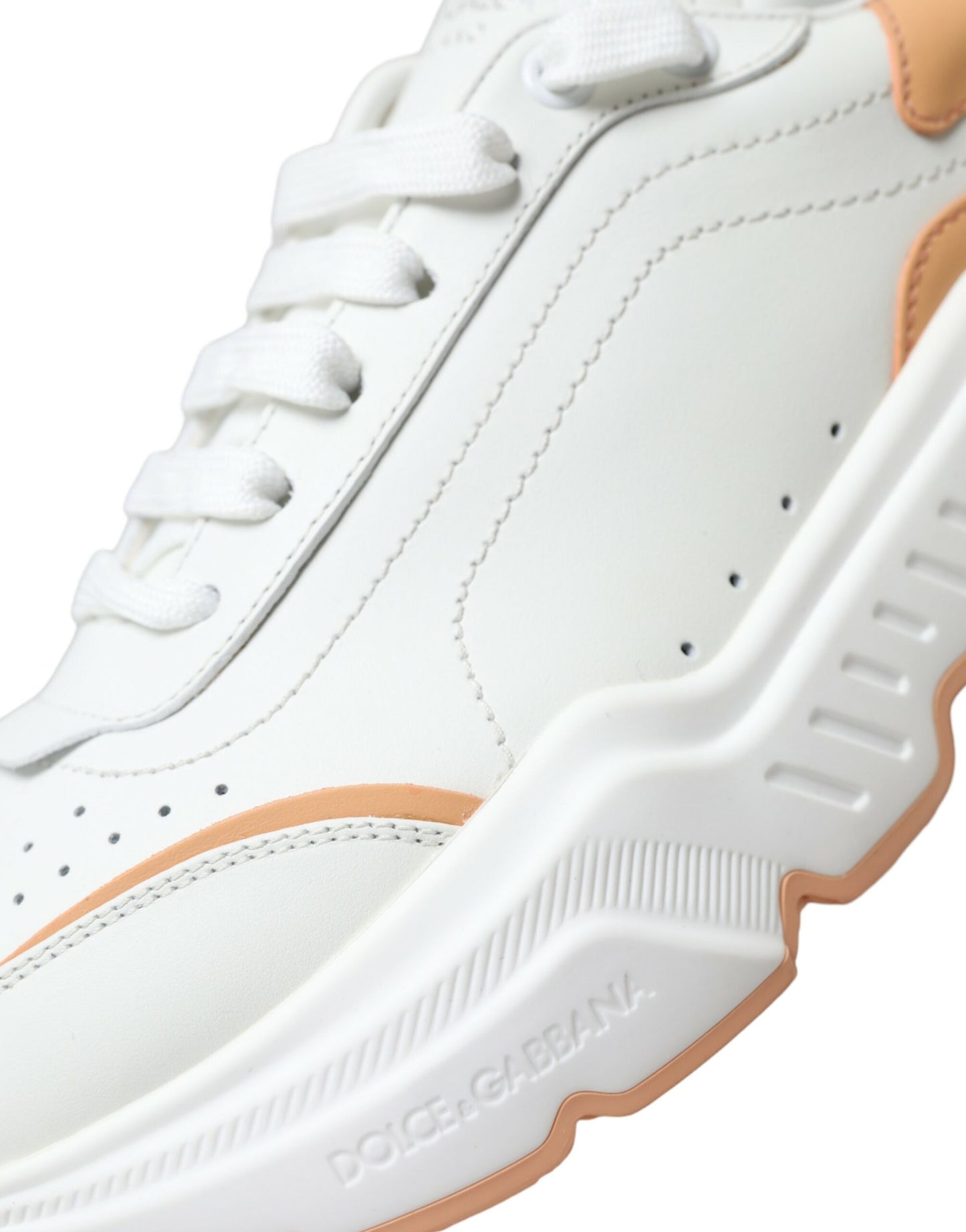 Dolce &amp; Gabbana White Peach DAYMASTER Leather Sneakers Shoes