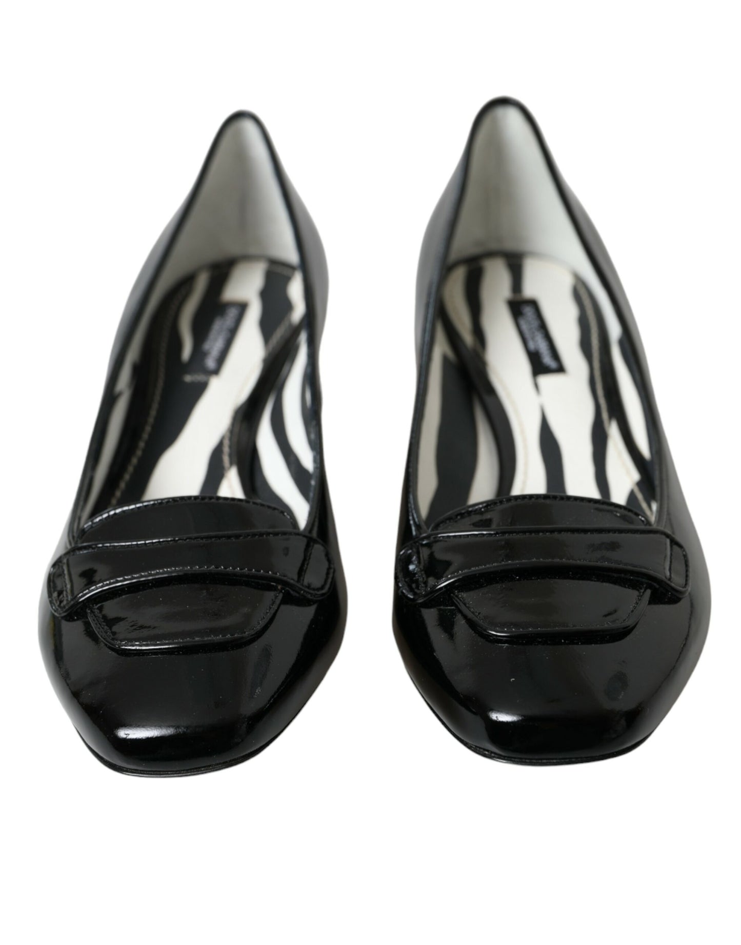 Dolce &amp; Gabbana Black Patent Leather Block Heel Pumps Shoes