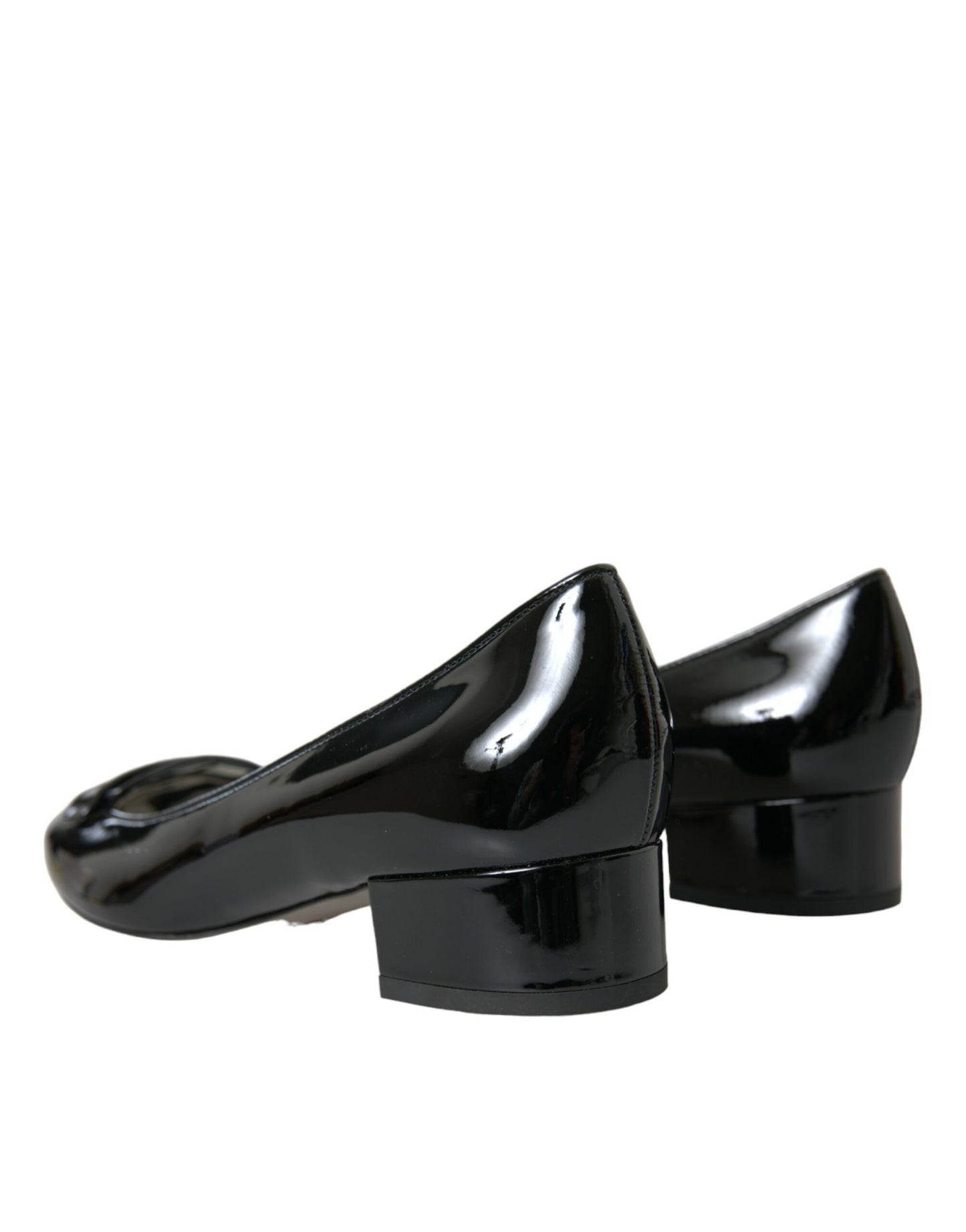 Dolce &amp; Gabbana Black Patent Leather Block Heel Pumps Shoes