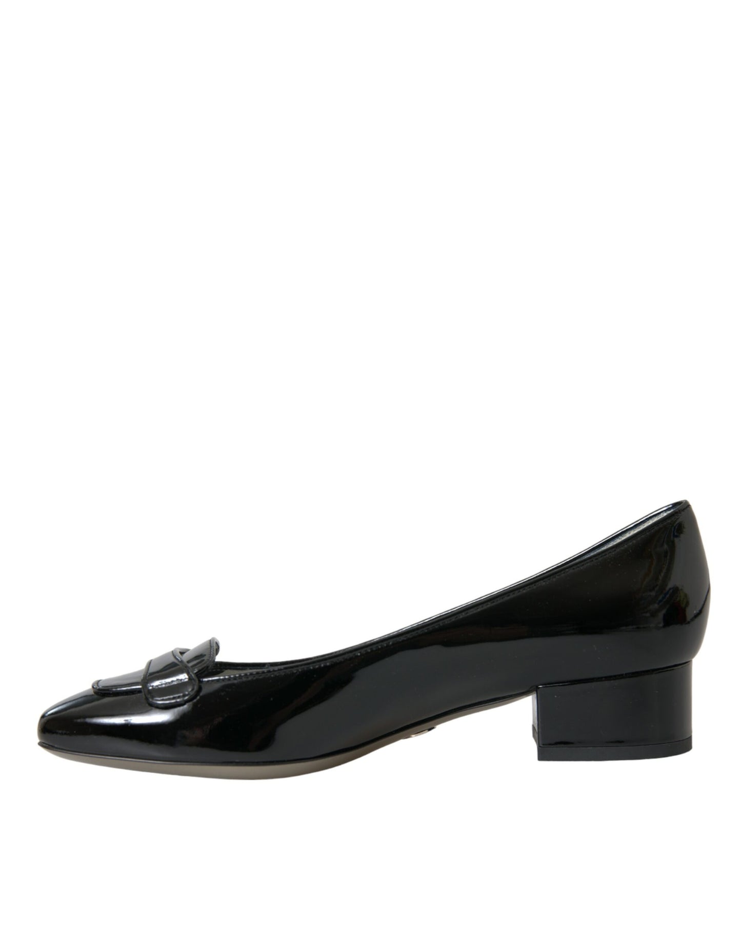 Dolce &amp; Gabbana Black Patent Leather Block Heel Pumps Shoes