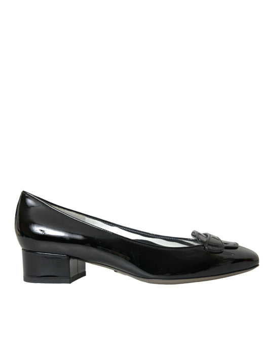 Dolce &amp; Gabbana Black Patent Leather Block Heel Pumps -kengät