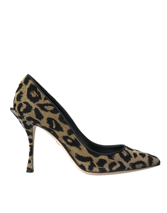 Dolce &amp; Gabbana Black Gold Leopard Lurex Heels Pumps -kengät