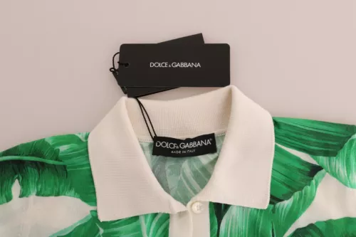 Dolce & Gabbana Grünes Seiden-Polo-T-Shirt mit Bananendruck