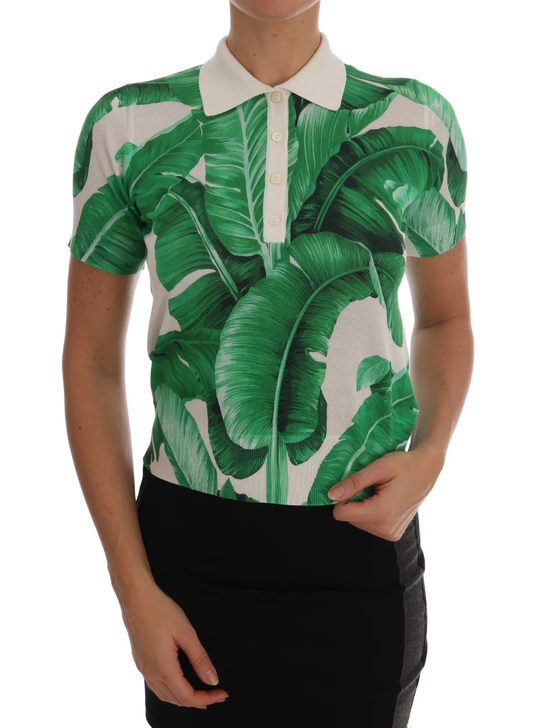 Dolce &amp; Gabbana Green Silk Polo T-paita banaaniprintillä