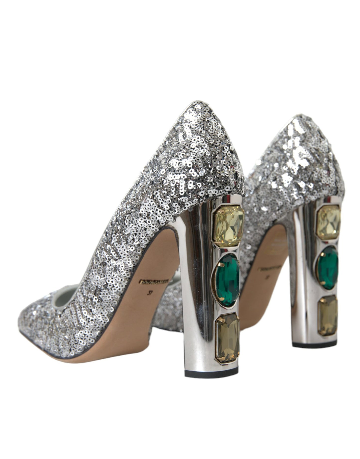 Dolce &amp; Gabbana Silver Sequin Embellished Heels Pumps Shoes