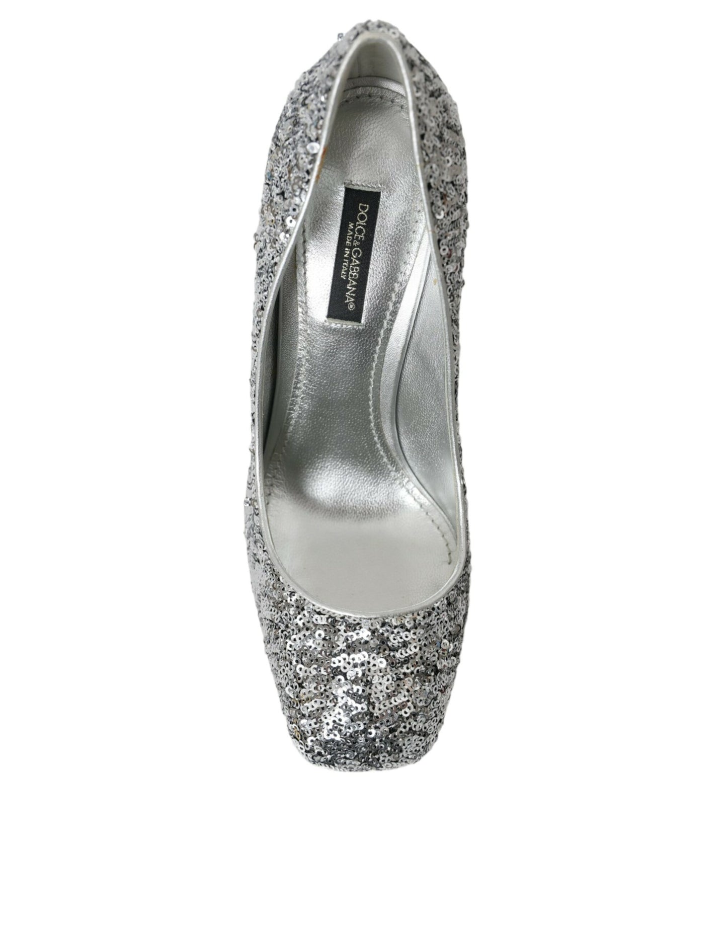 Dolce &amp; Gabbana Silver Sequin Embellished Heels Pumps Shoes