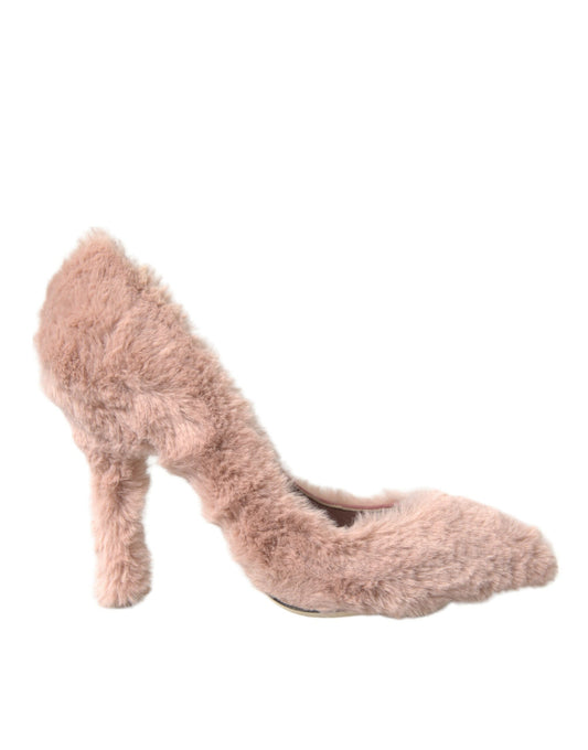 Dolce &amp; Gabbana Light Pink Faux Fur Heels Pumps Shoes