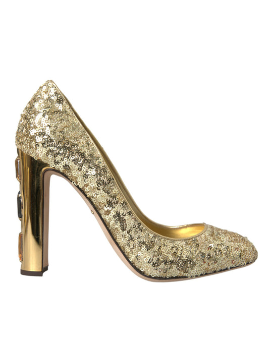 Dolce &amp; Gabbana Gold Sequin Crystal Heels Pumps -kengät