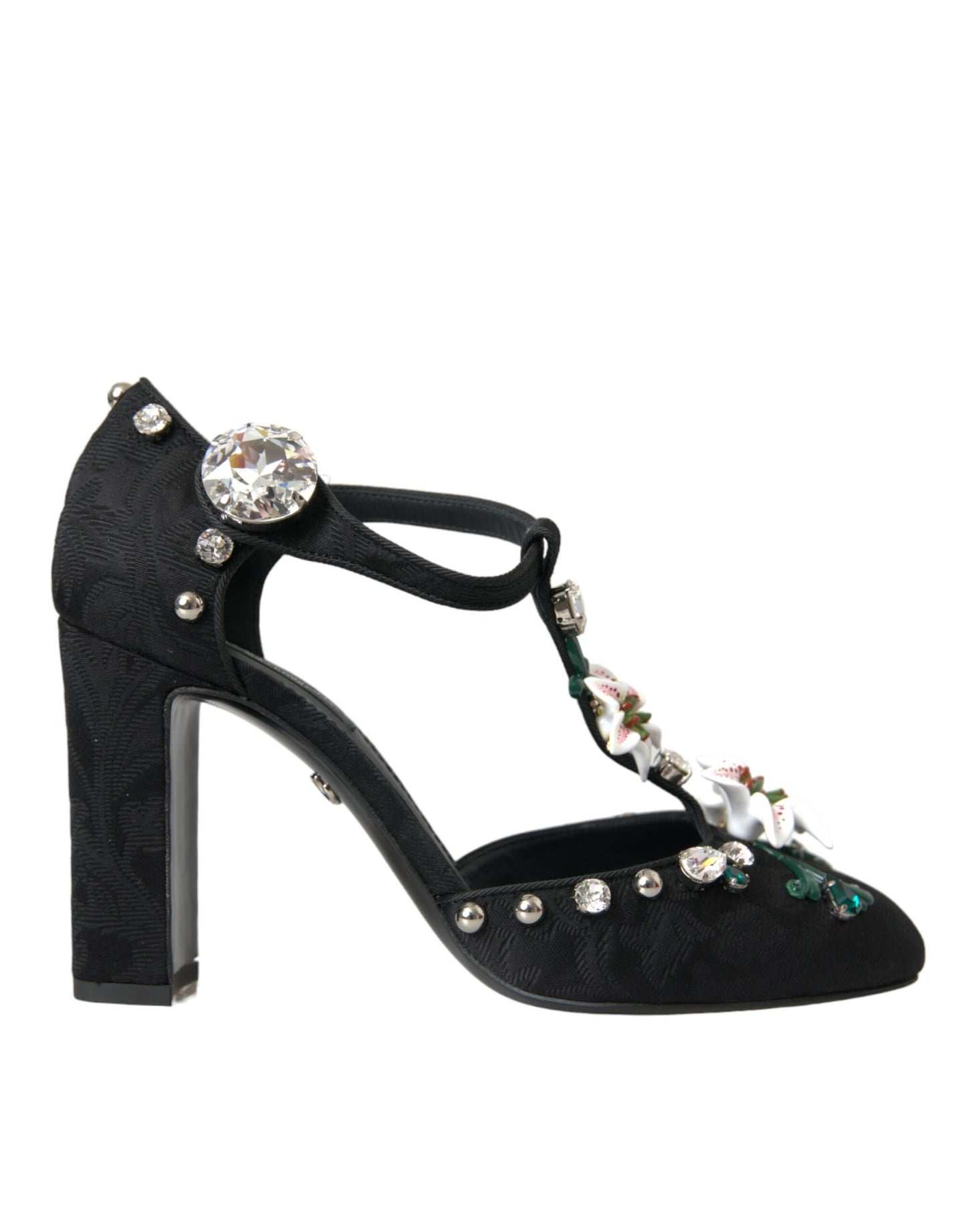 Dolce &amp; Gabbana Black Lilies Crystal Heels Pumps Shoes