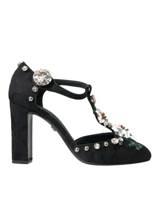 Dolce &amp; Gabbana Black Lilies Crystal Heels Pumps -kengät