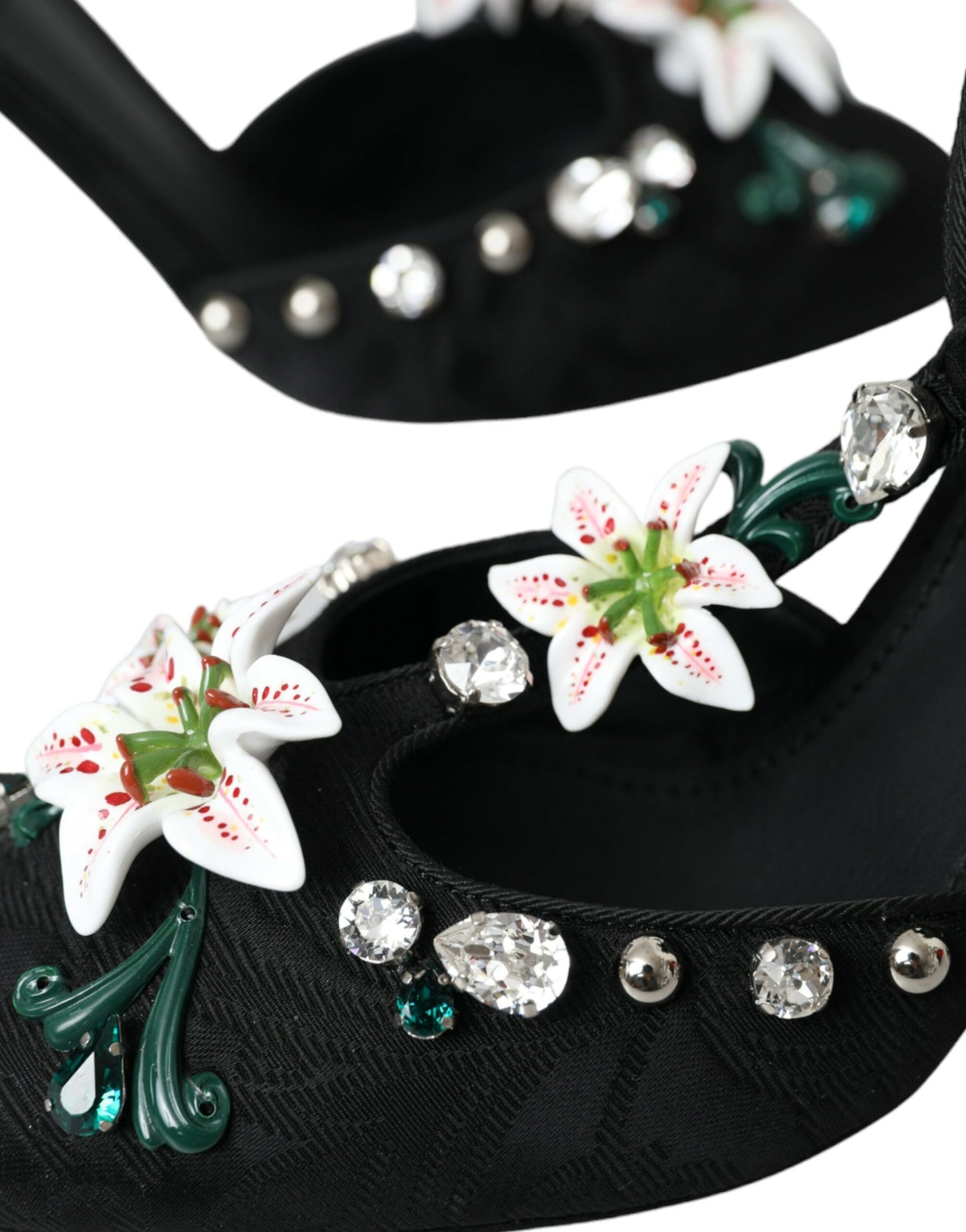 Dolce &amp; Gabbana Black Lilies Crystal Heels Pumps Shoes