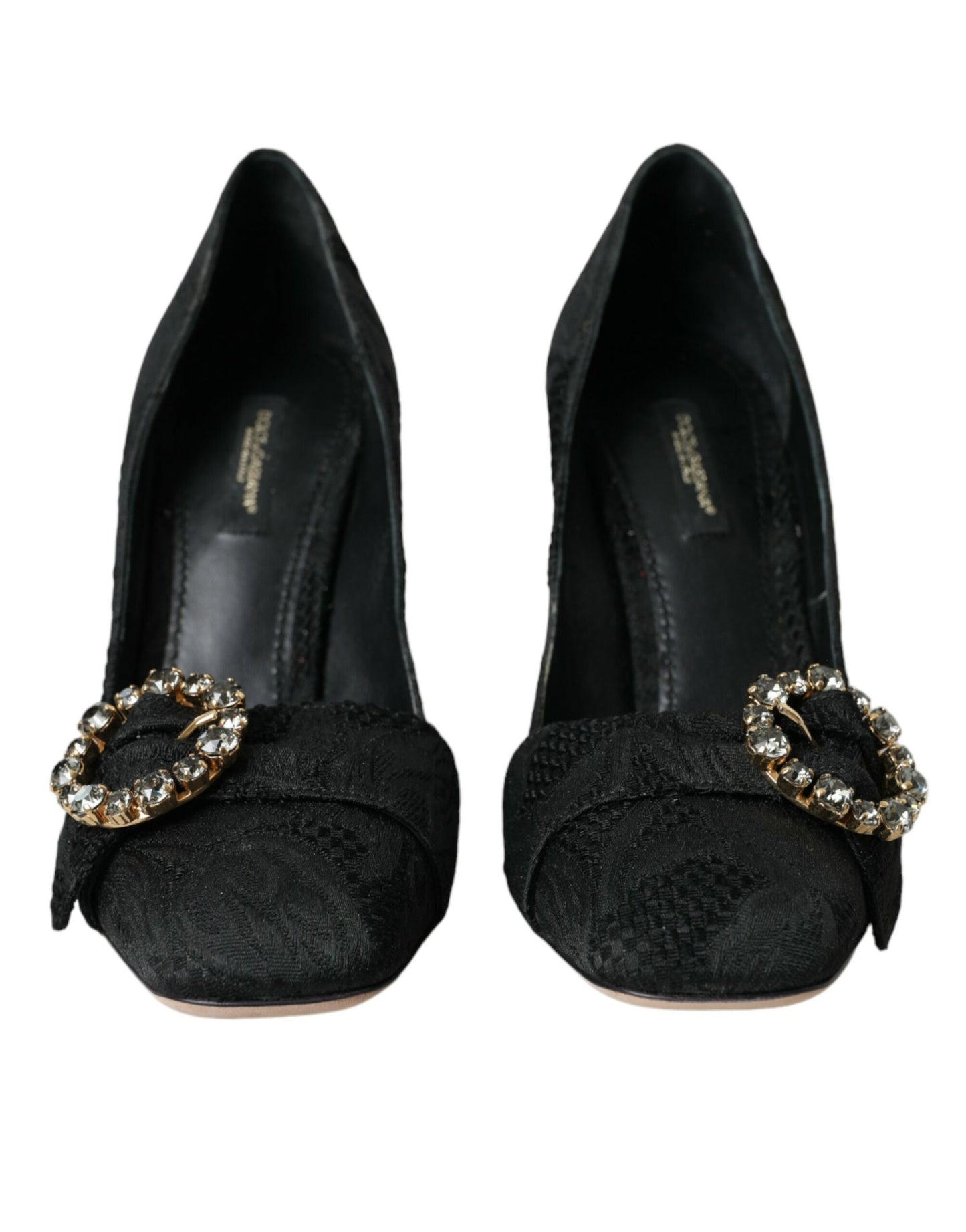 Dolce &amp; Gabbana Black Brocade Crystals Heels Pumps -kengät