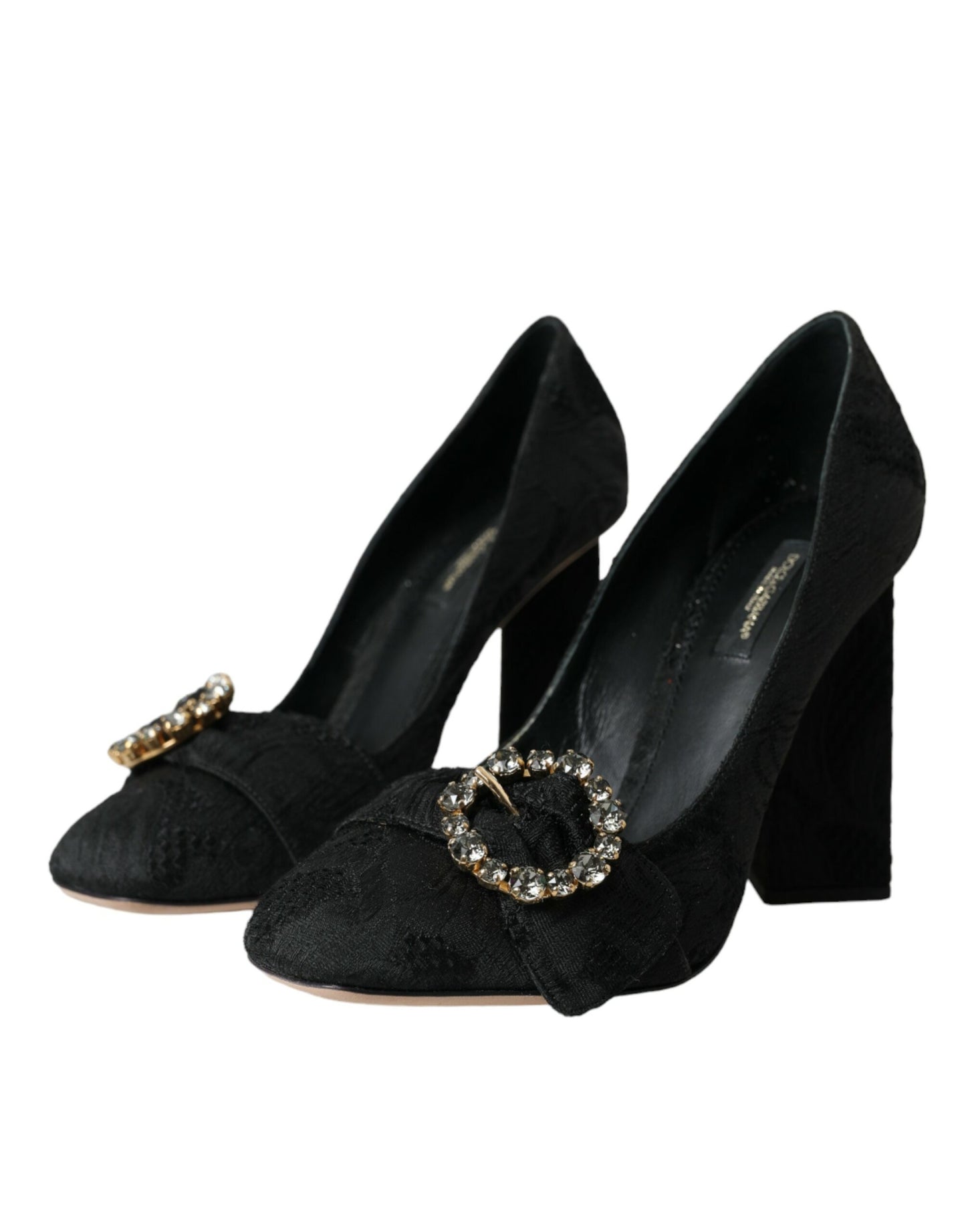 Dolce &amp; Gabbana Black Brocade Crystals Heels Pumps -kengät