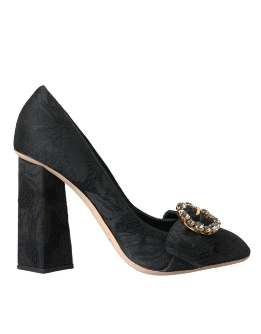 Dolce &amp; Gabbana Black Brocade Crystals Heels Pumps -kengät