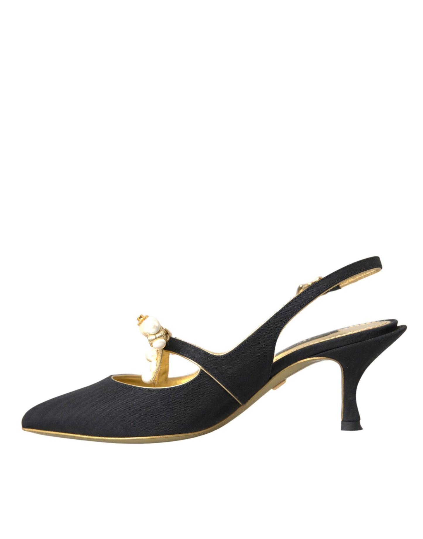 Dolce & Gabbana Schwarz Leder Faux Perlen Slingbacks Schuhe