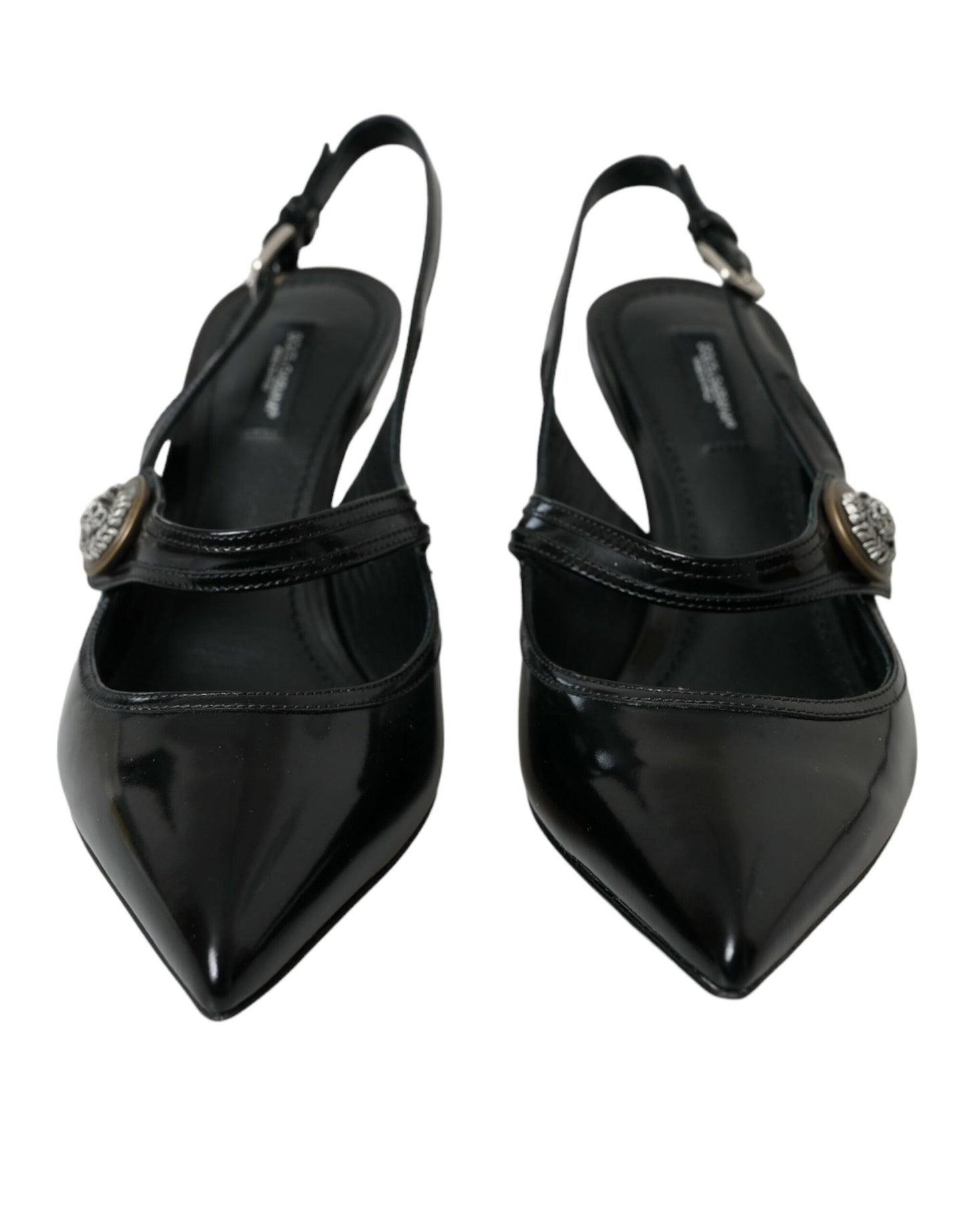 Dolce & Gabbana Schwarze Leder verschönerte Slingbacks Schuhe